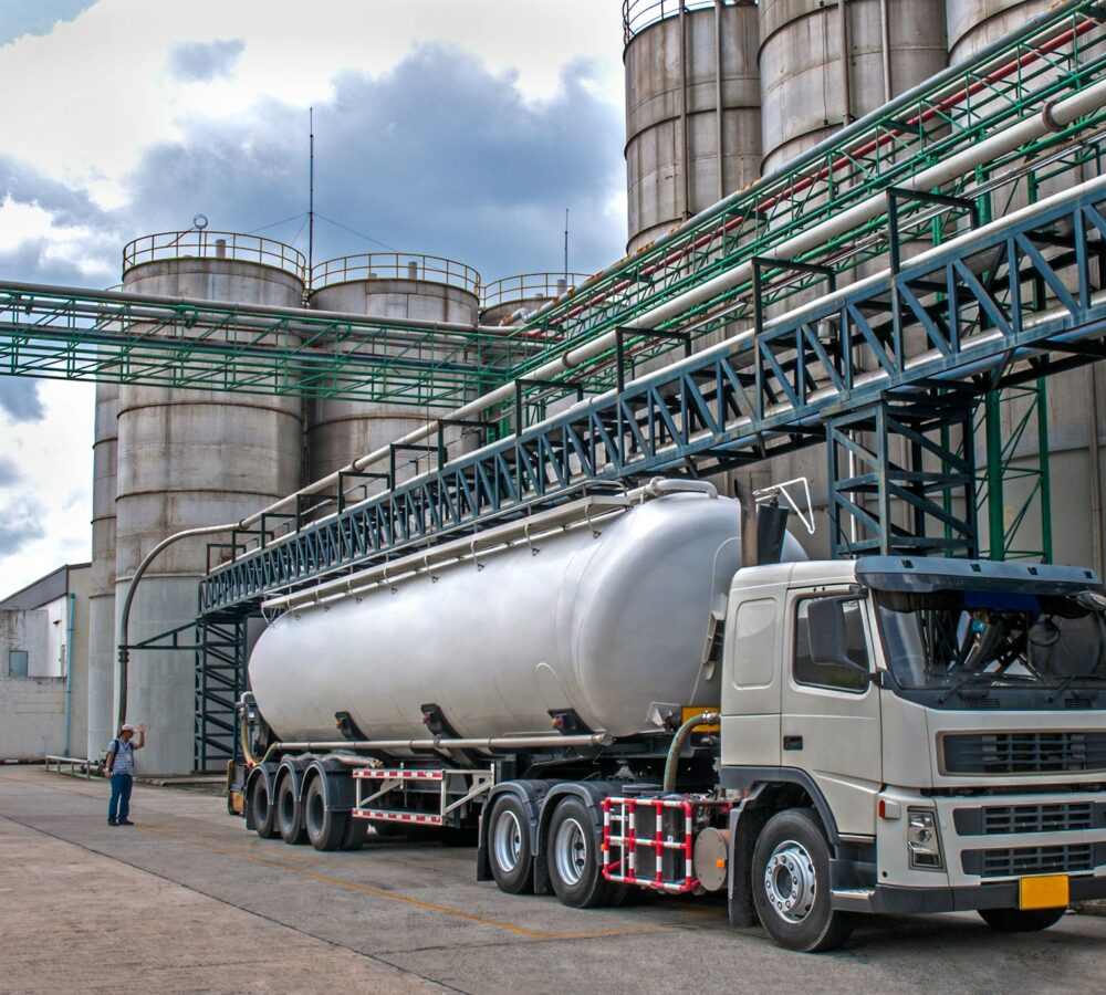 truck delivery danger chemical in petrochemical plant